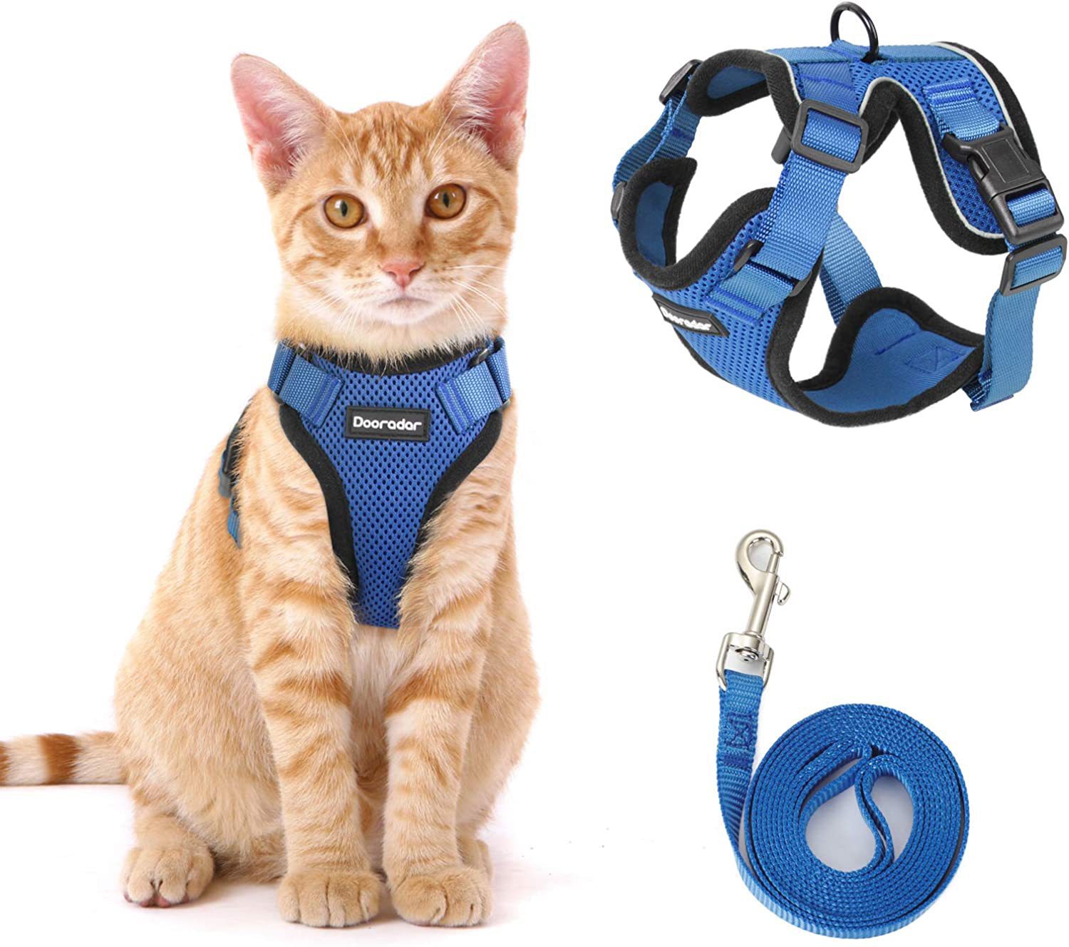 KFX-8104253 Adjustable Anti-Escape Cat Leash in Multiple Colors: Sky Blue, Black, Orange, Red, Lake Blue, Dark Blue, Pink, Purple, Yellow, Gray