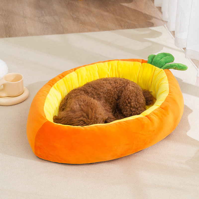 KFX-8104509 Carrot-Shaped Pet Nest for Cats and Dogs - Soft Crystal Velvet & PP Cotton Filling