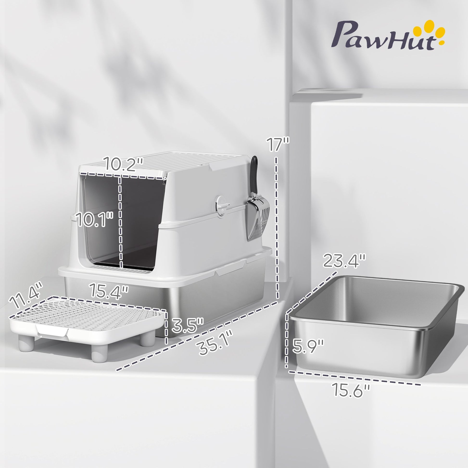 KFX-8105917 Extra Large Stainless Steel Cat Litter Box with Flip Cover and High-Sided Design for Easy Cleaning