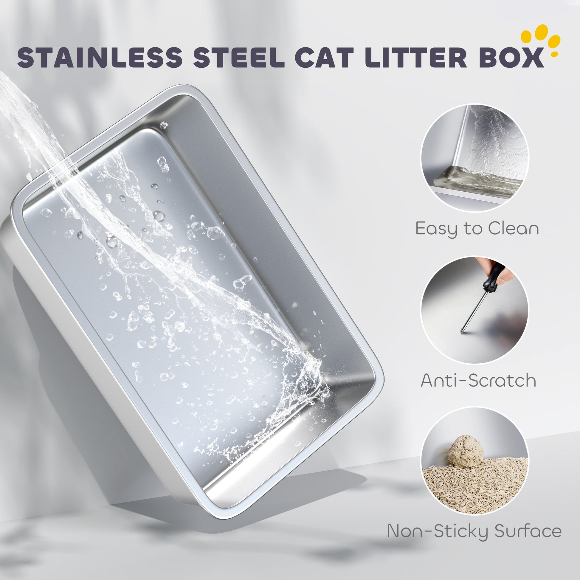 KFX-8105917 Extra Large Stainless Steel Cat Litter Box with Flip Cover and High-Sided Design for Easy Cleaning