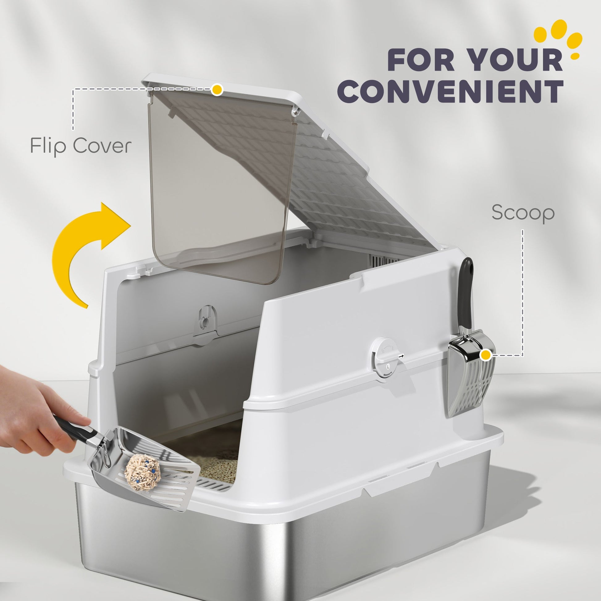 KFX-8105917 Extra Large Stainless Steel Cat Litter Box with Flip Cover and High-Sided Design for Easy Cleaning