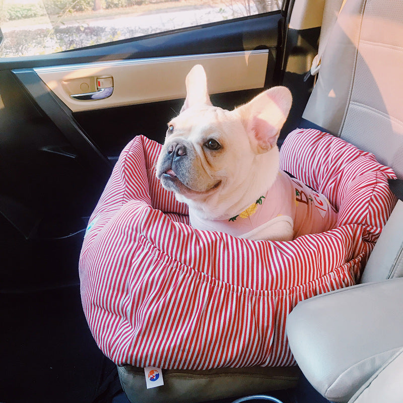 KFX-8106685 Red and Blue Striped Travel Car Seat Cushion for Small Dogs, Suitable for Most Cars and SUVs, 55x50x30cm