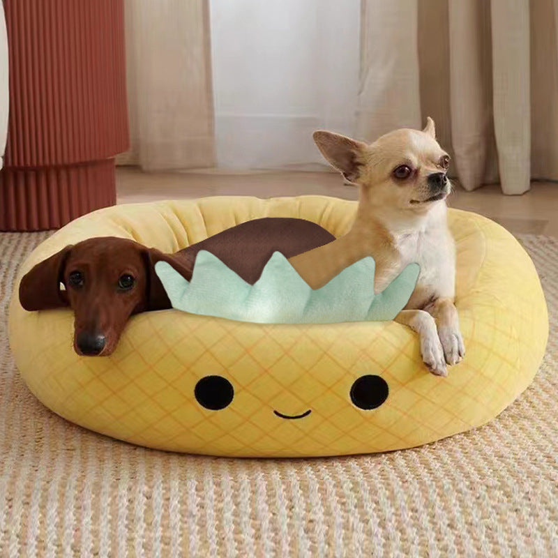 KFX-8107709 Large Ultrasoft Plush Shark and Maui Pineapple Pet Beds for Cats and Dogs