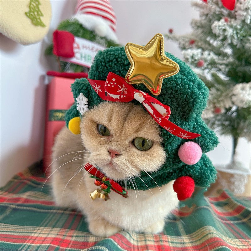 KFX-8107837 Cozy Plush Christmas Tree Hat for Cats and Dogs - Available in Multiple Sizes
