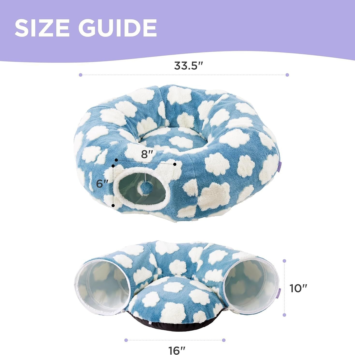 KFX-8110269 Foldable Plush Cat Tunnel Nest, Light Cloud Design, Soft Cloth, Blue, 80*26*20cm