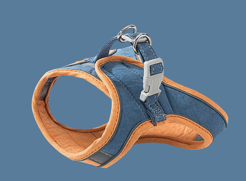 KFX-8111677 Reflective Chest Harness for Cats with Traction Rope - Anti-Stroke Deerskin Velvet, Size S-XXXL