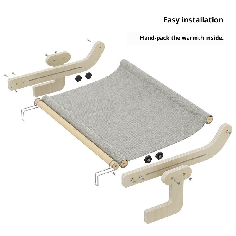 KFX-8112061 Extra Large Hanging Cat Bed for Balcony or Window - Solid Wood & Canvas Design