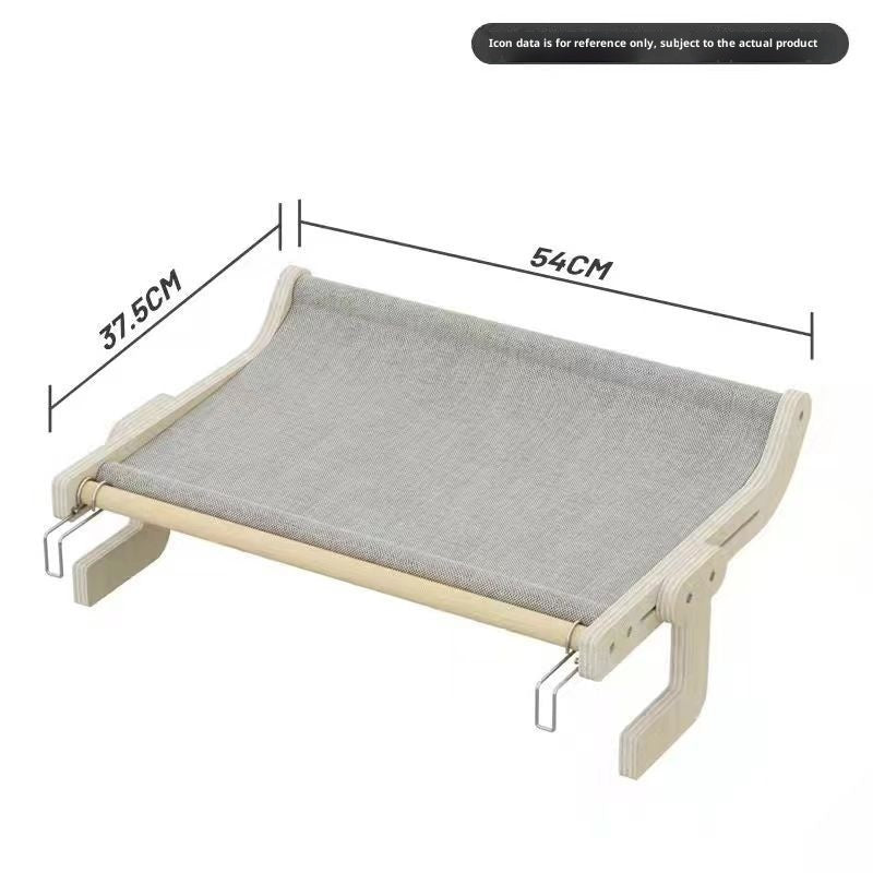 KFX-8112061 Extra Large Hanging Cat Bed for Balcony or Window - Solid Wood & Canvas Design