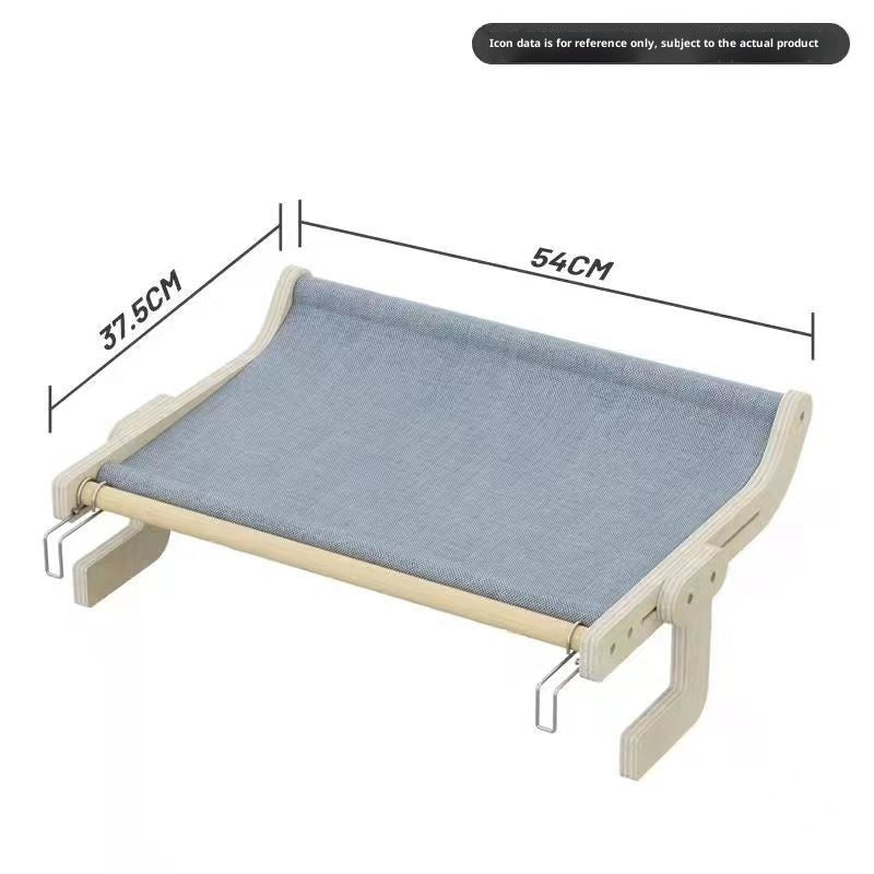 KFX-8112061 Extra Large Hanging Cat Bed for Balcony or Window - Solid Wood & Canvas Design
