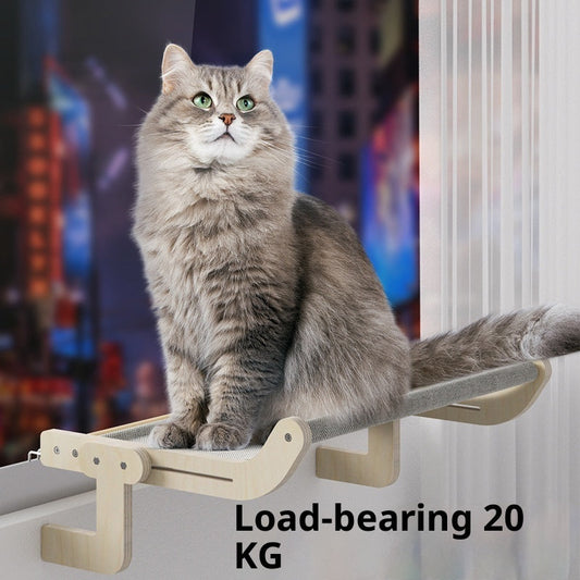 KFX-8112061 Extra Large Hanging Cat Bed for Balcony or Window - Solid Wood & Canvas Design
