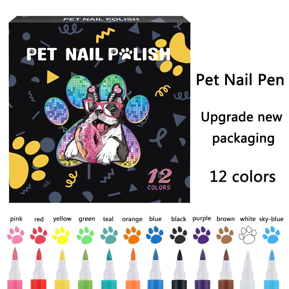KFX-8113981 Water-Based Opaque Color Nail Brush Set for Pet Manicure - 12 Piece Box