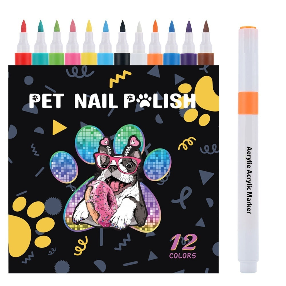 KFX-8113981 Water-Based Opaque Color Nail Brush Set for Pet Manicure - 12 Piece Box