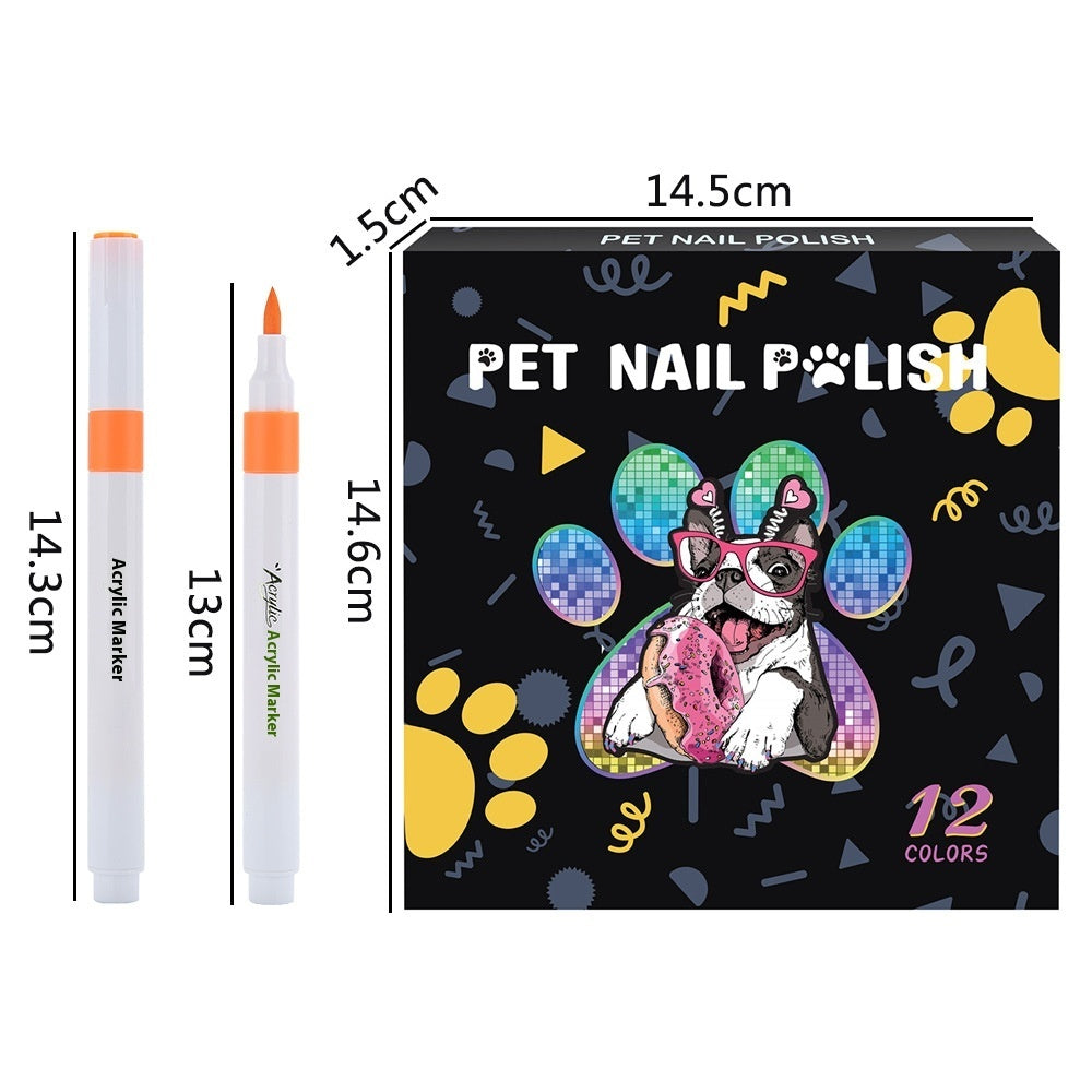 KFX-8113981 Water-Based Opaque Color Nail Brush Set for Pet Manicure - 12 Piece Box