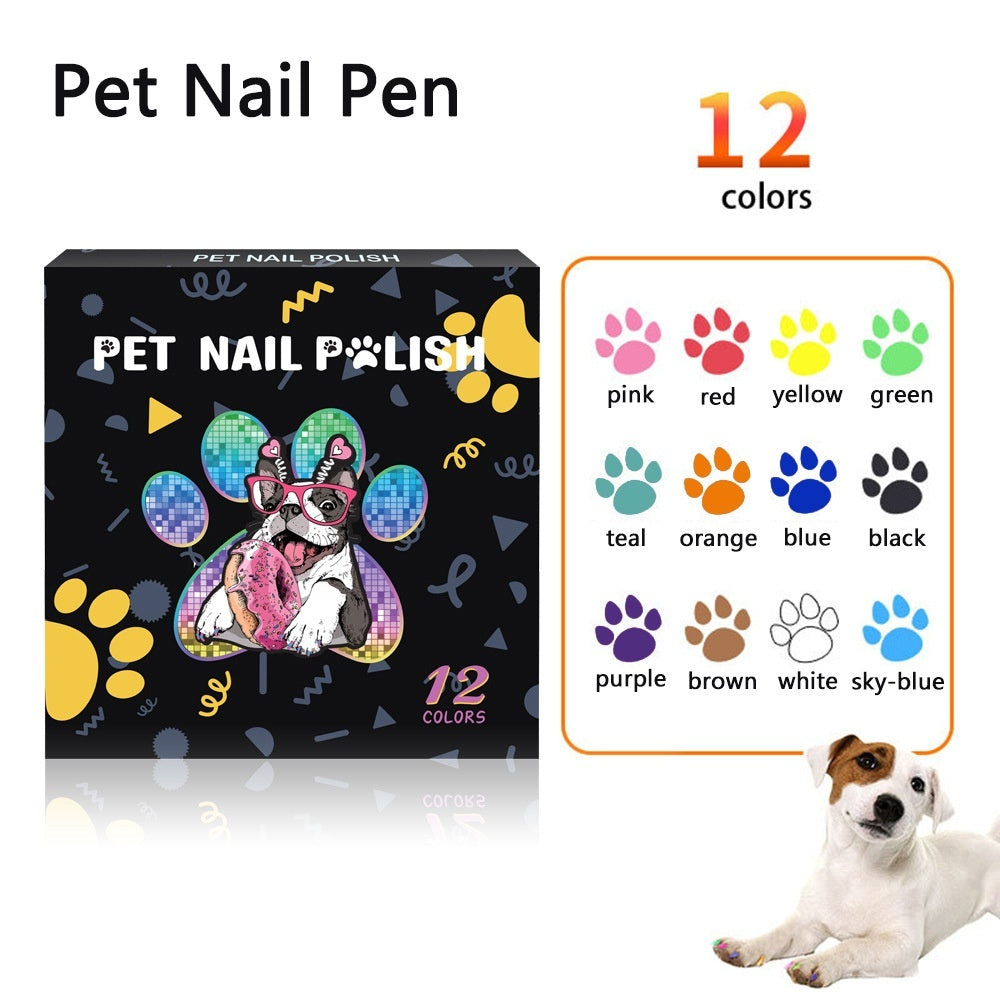 KFX-8113981 Water-Based Opaque Color Nail Brush Set for Pet Manicure - 12 Piece Box