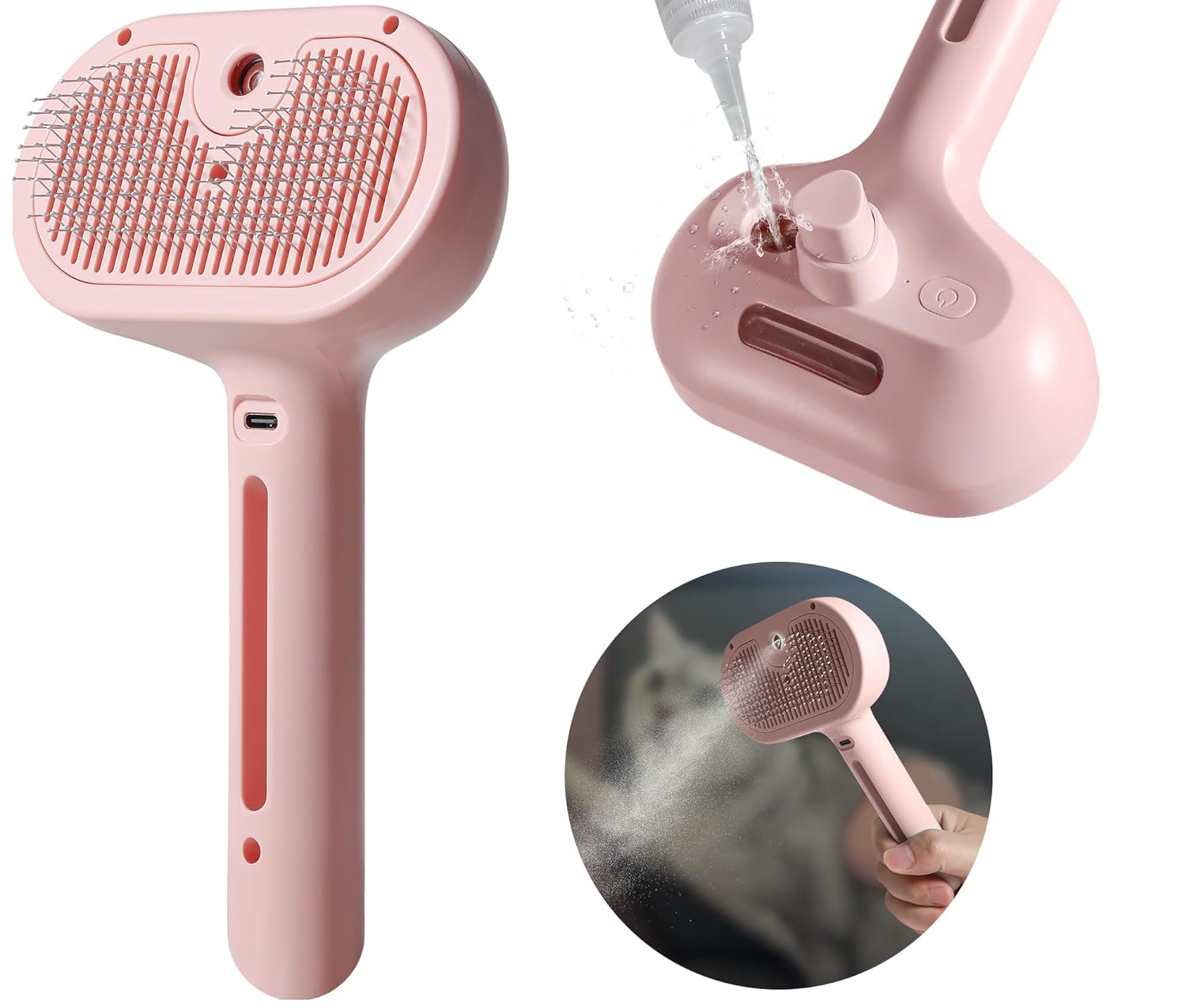 KFX-8114365 Pet Hair Removal Spray Brush with Water Tank for Cats and Dogs - Effortless Grooming Tool