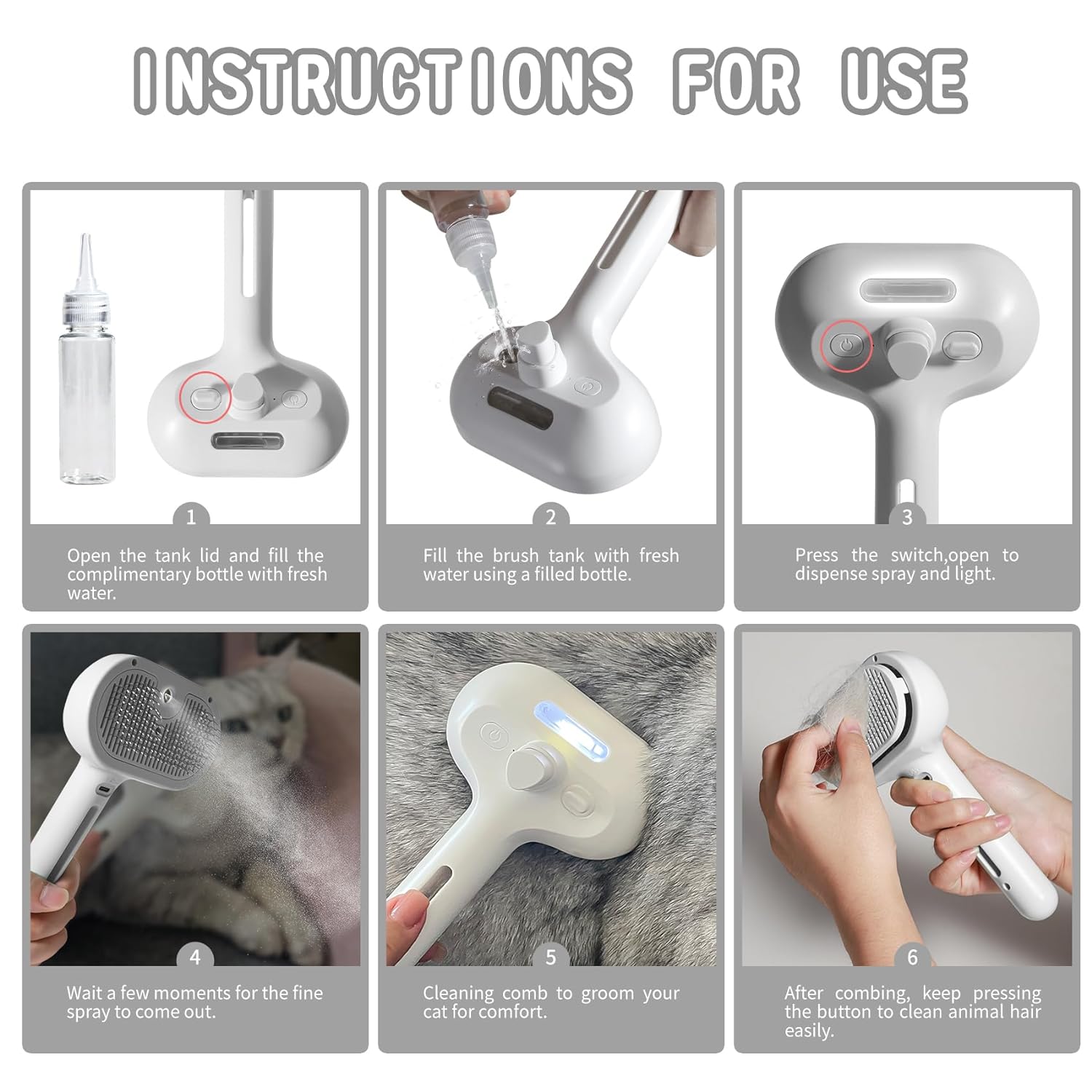 KFX-8114365 Pet Hair Removal Spray Brush with Water Tank for Cats and Dogs - Effortless Grooming Tool