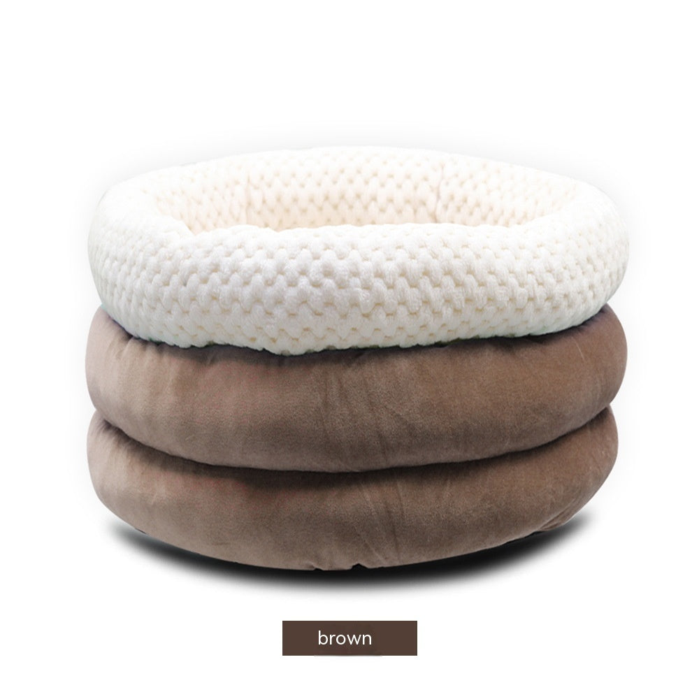 KFX-8116029 Semi-closed Round Ice Velvet Dog Bed for Deep Sleep - Available in Blue, Pink Purple, and Brown, Size 45x45x22cm