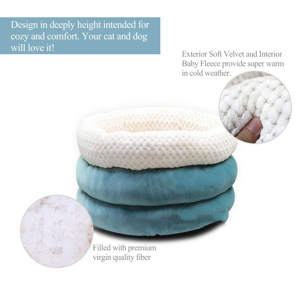 KFX-8116029 Semi-closed Round Ice Velvet Dog Bed for Deep Sleep - Available in Blue, Pink Purple, and Brown, Size 45x45x22cm