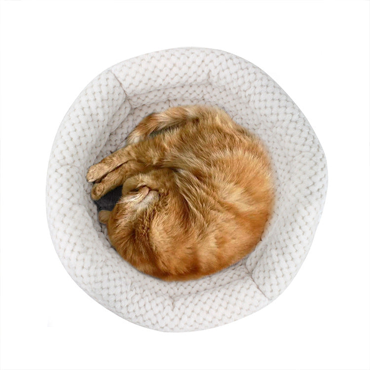 KFX-8116029 Semi-closed Round Ice Velvet Dog Bed for Deep Sleep - Available in Blue, Pink Purple, and Brown, Size 45x45x22cm