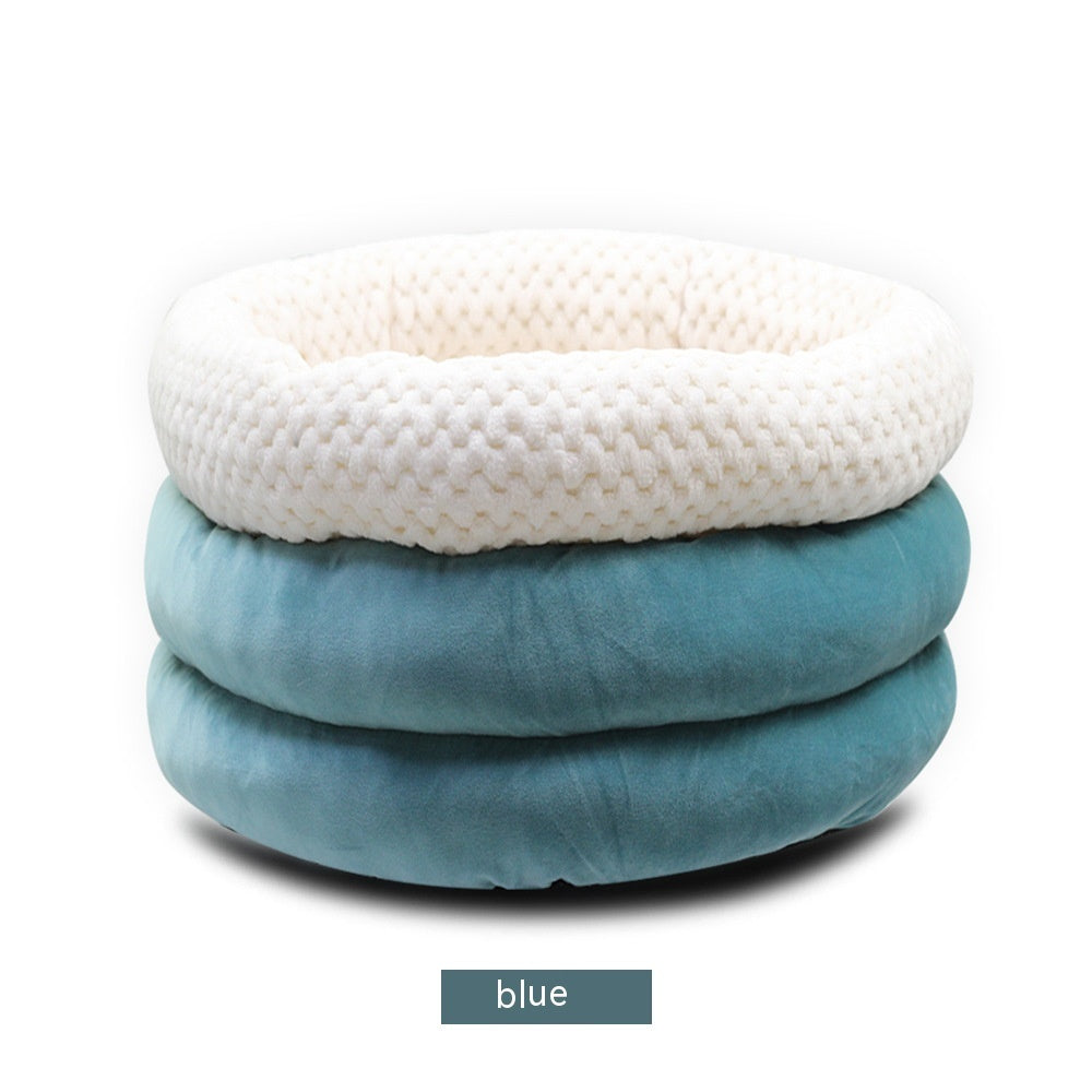 KFX-8116029 Semi-closed Round Ice Velvet Dog Bed for Deep Sleep - Available in Blue, Pink Purple, and Brown, Size 45x45x22cm
