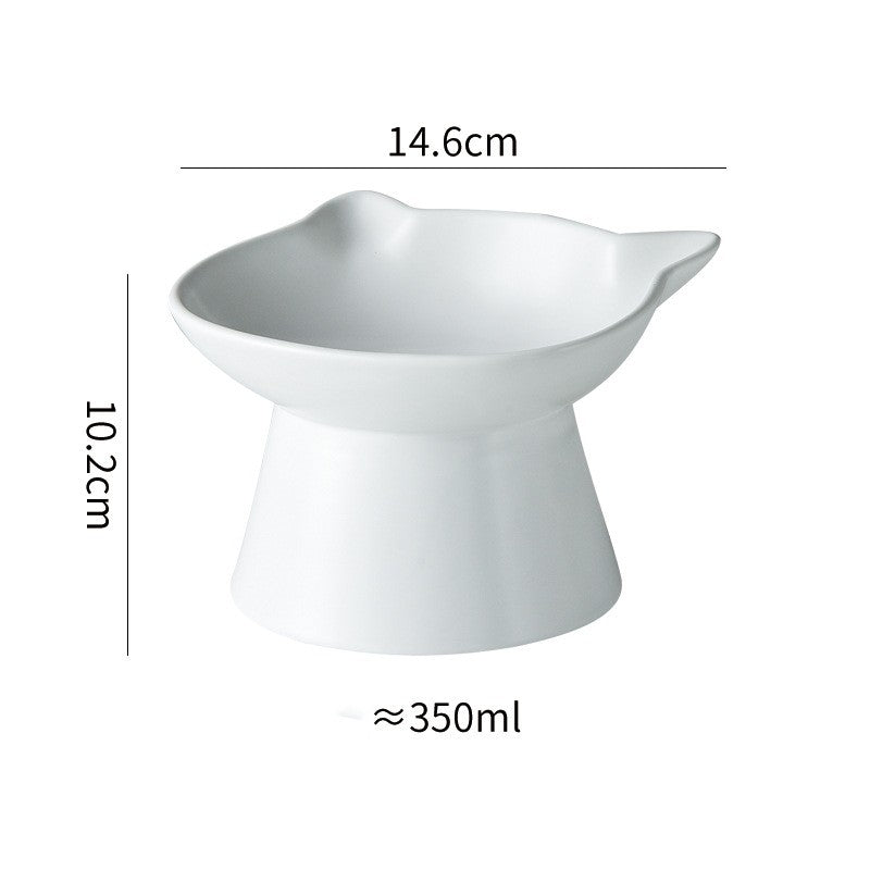 KFX-8116157 High-legged Ceramic Cat Bowl - 350ml Capacity, Easy to Clean, Sloping Design in White, Orange, or Blue