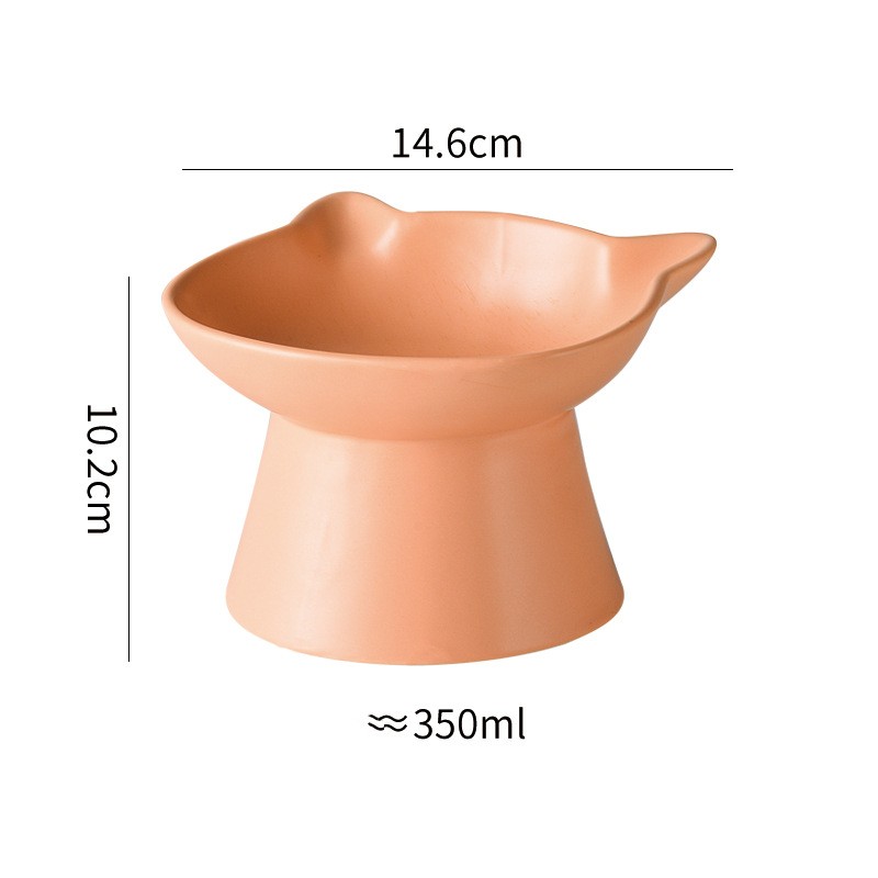KFX-8116157 High-legged Ceramic Cat Bowl - 350ml Capacity, Easy to Clean, Sloping Design in White, Orange, or Blue