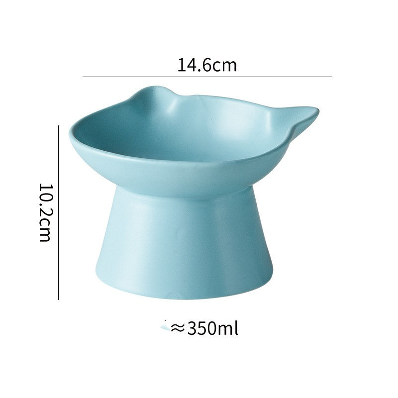 KFX-8116157 High-legged Ceramic Cat Bowl - 350ml Capacity, Easy to Clean, Sloping Design in White, Orange, or Blue