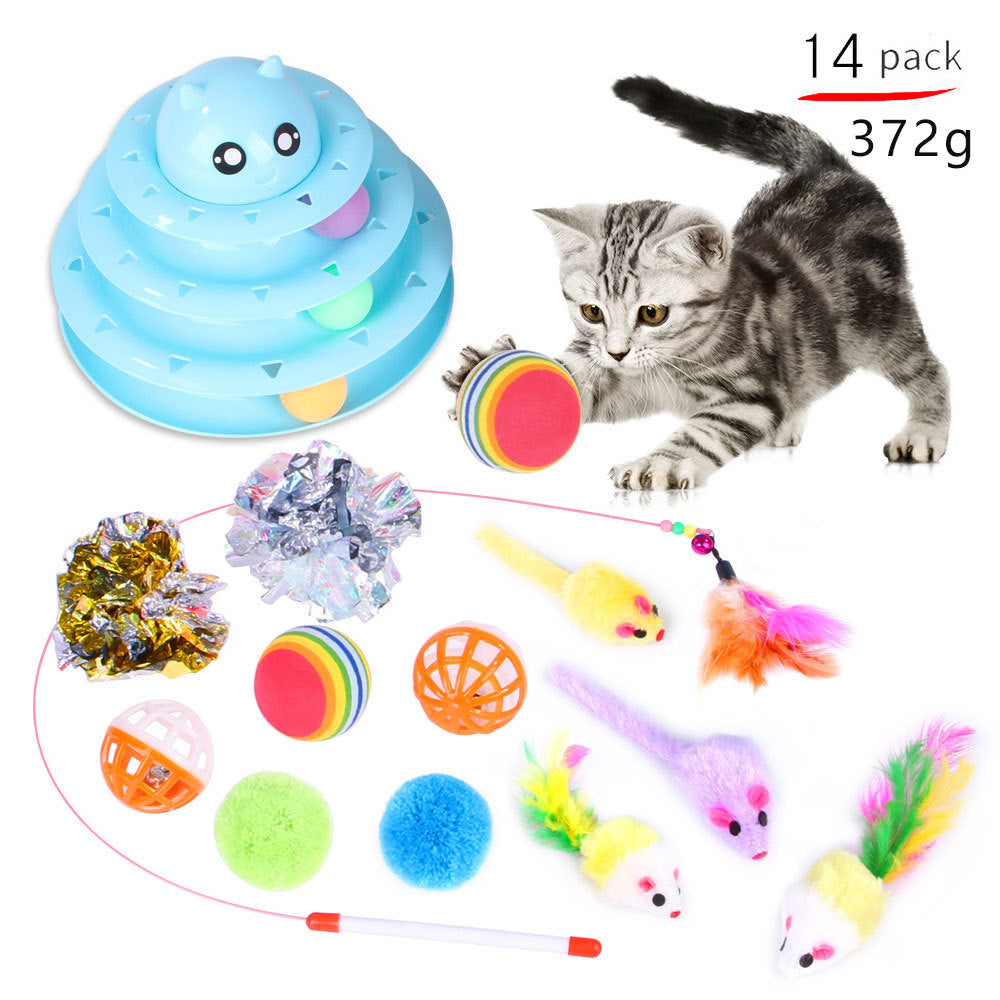 KFX-8116797 Cat Toy Set with Stick, Plush, Feather, and Metal Elements for Training and Comfort