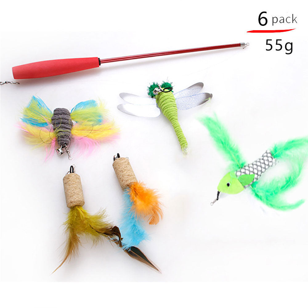 KFX-8116797 Cat Toy Set with Stick, Plush, Feather, and Metal Elements for Training and Comfort