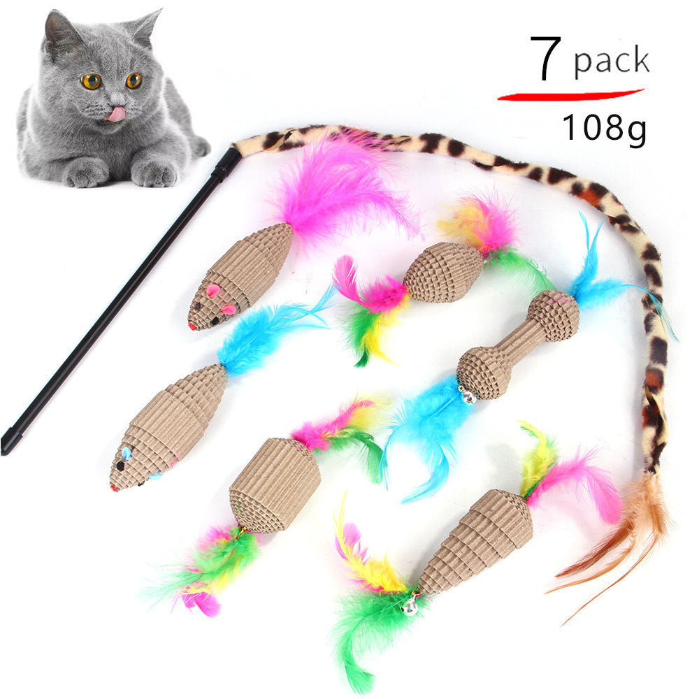 KFX-8116797 Cat Toy Set with Stick, Plush, Feather, and Metal Elements for Training and Comfort
