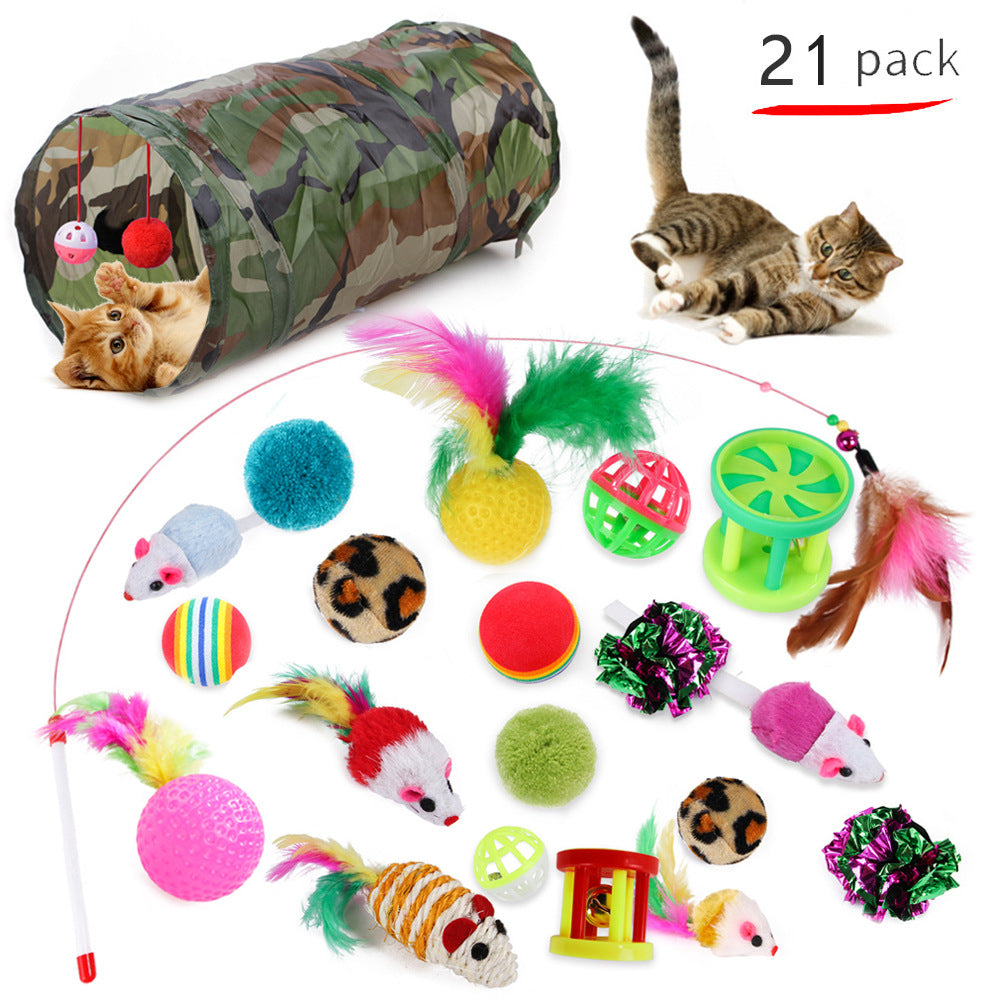 KFX-8116797 Cat Toy Set with Stick, Plush, Feather, and Metal Elements for Training and Comfort