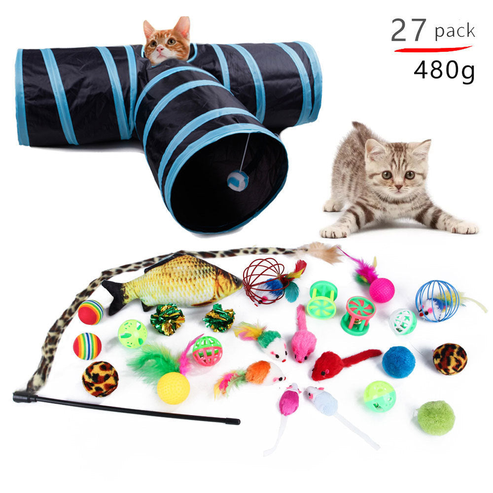 KFX-8116797 Cat Toy Set with Stick, Plush, Feather, and Metal Elements for Training and Comfort