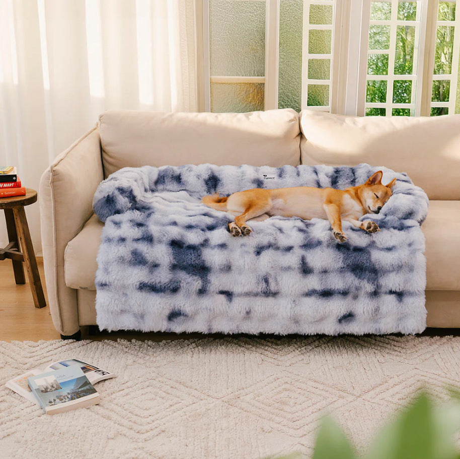 KFX-8117821 Removable and Washable Plush Pet Sofa in Dark Gray, Camel, Tie-Dyed Gray Blue, and Tie-Dyed Brown