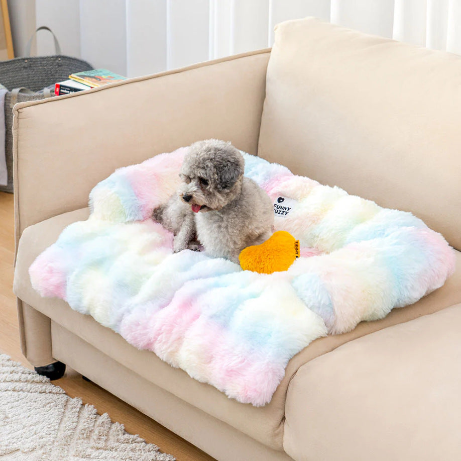KFX-8117821 Removable and Washable Plush Pet Sofa in Dark Gray, Camel, Tie-Dyed Gray Blue, and Tie-Dyed Brown