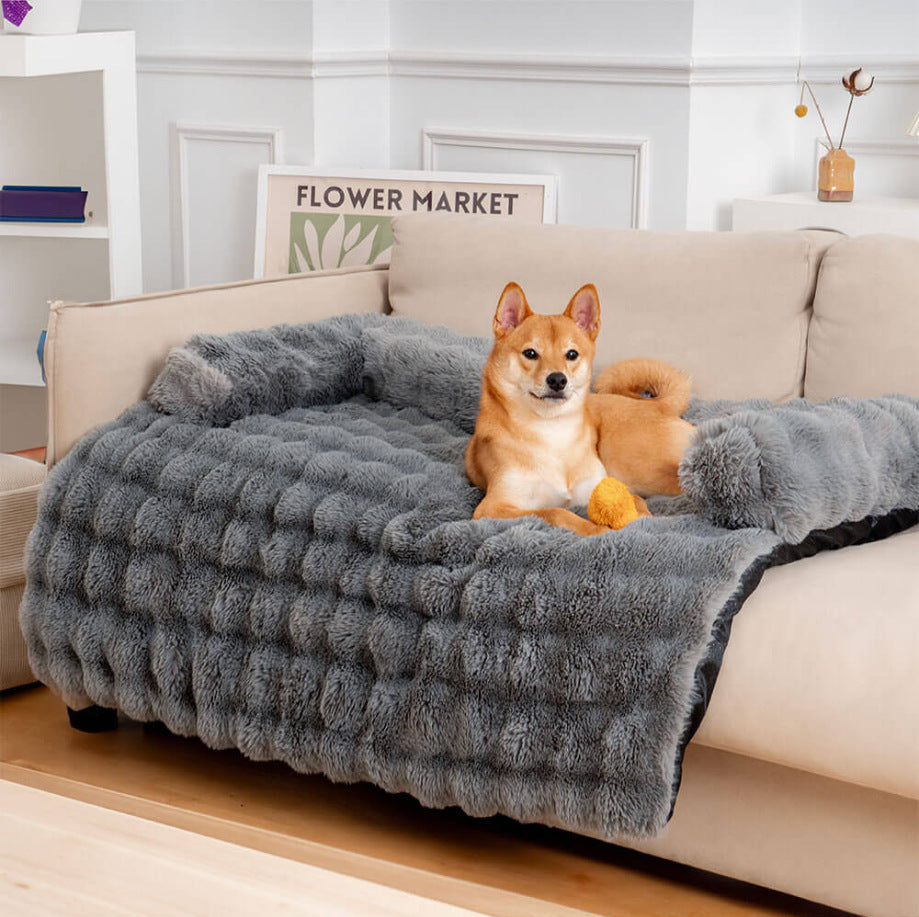 KFX-8117821 Removable and Washable Plush Pet Sofa in Dark Gray, Camel, Tie-Dyed Gray Blue, and Tie-Dyed Brown