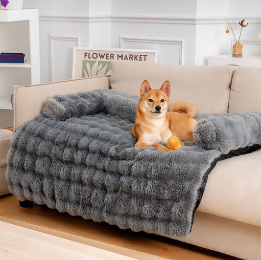 KFX-8117821 Removable and Washable Plush Pet Sofa in Dark Gray, Camel, Tie-Dyed Gray Blue, and Tie-Dyed Brown