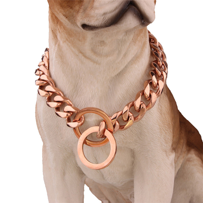 KFX-8117949 Two-tone Polished Gold Titanium Steel Dog Collar - Durable, Stylish Design, Various Sizes Available