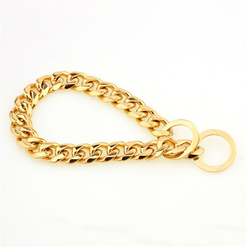 KFX-8117949 Two-tone Polished Gold Titanium Steel Dog Collar - Durable, Stylish Design, Various Sizes Available
