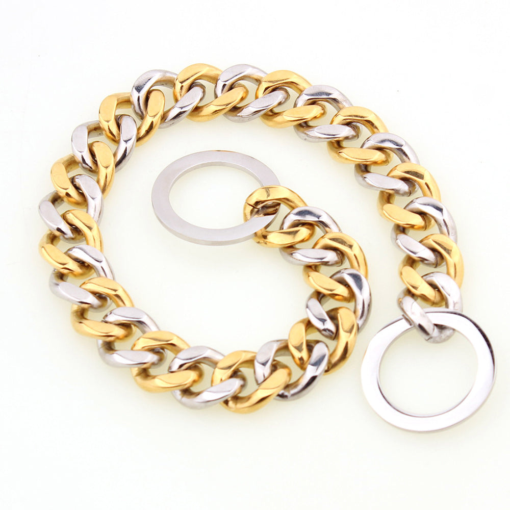 KFX-8117949 Two-tone Polished Gold Titanium Steel Dog Collar - Durable, Stylish Design, Various Sizes Available