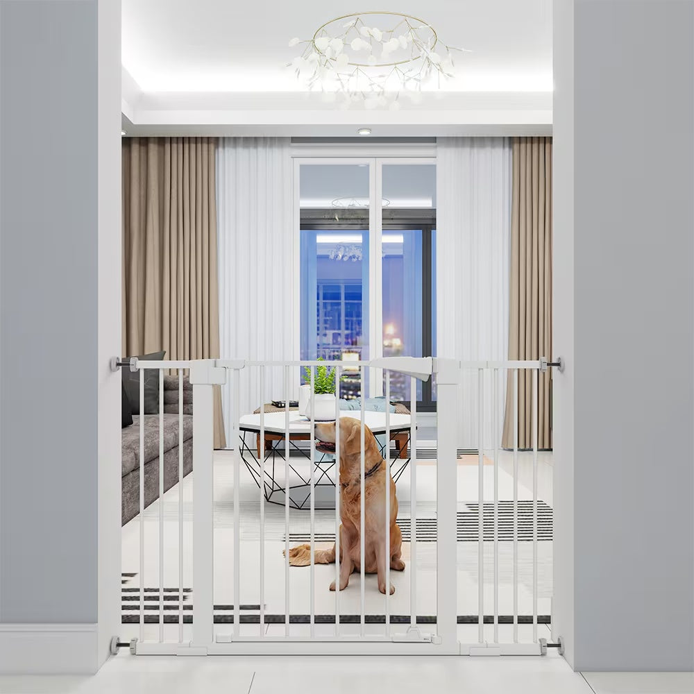 KFX-8119613 30-Inch High White Child Safety Gate with Extensions for Baby Door Barrier