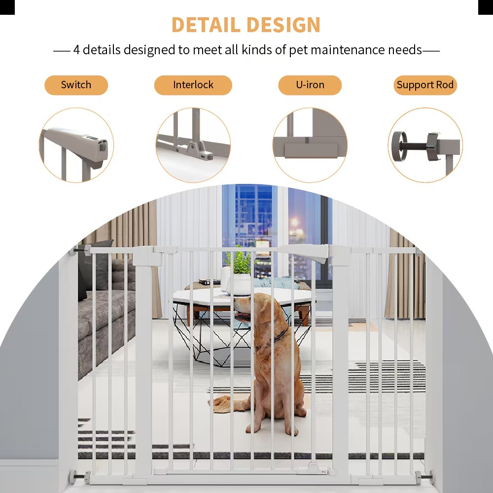 KFX-8119613 30-Inch High White Child Safety Gate with Extensions for Baby Door Barrier