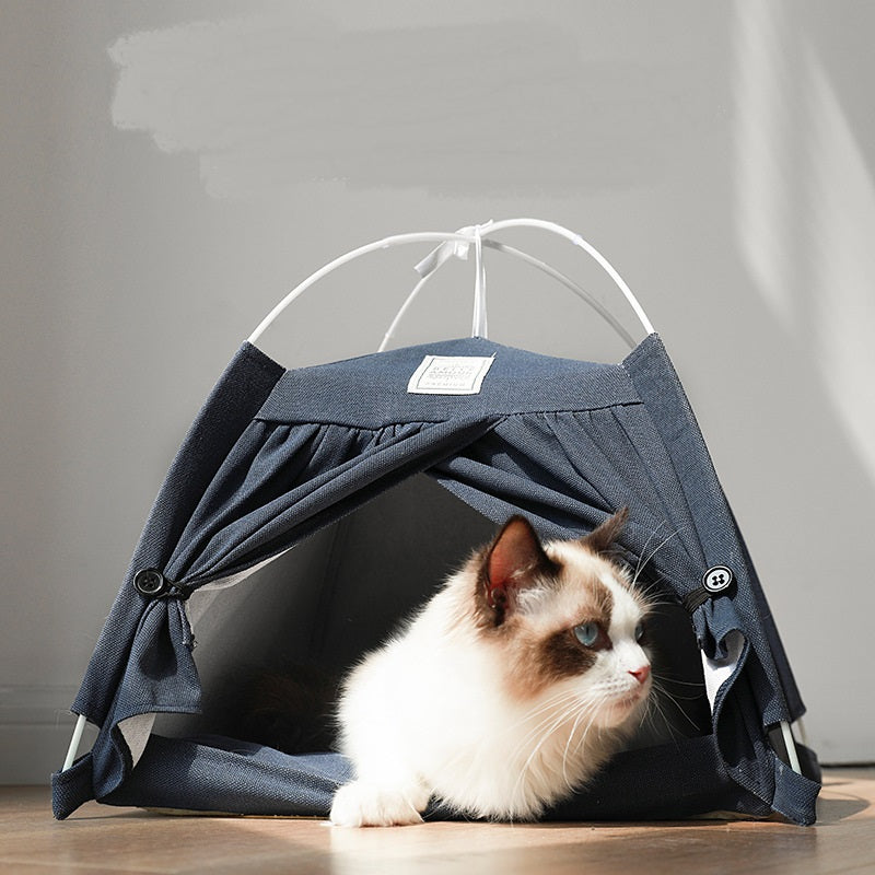 KFX-8120765 Removable Cotton and Linen Pet Tent Nest, 40cm x 40cm x 41cm, Lightweight and Cozy Design