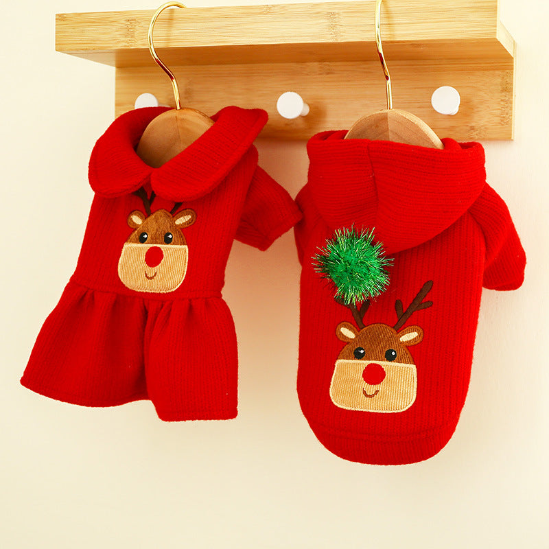 KFX-8124093 Christmas Elk Couple Hoodie Dress - Polyester Casual Wear for Pets