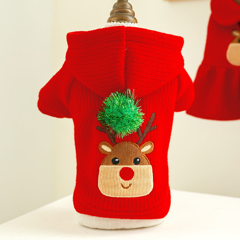 KFX-8124093 Christmas Elk Couple Hoodie Dress - Polyester Casual Wear for Pets