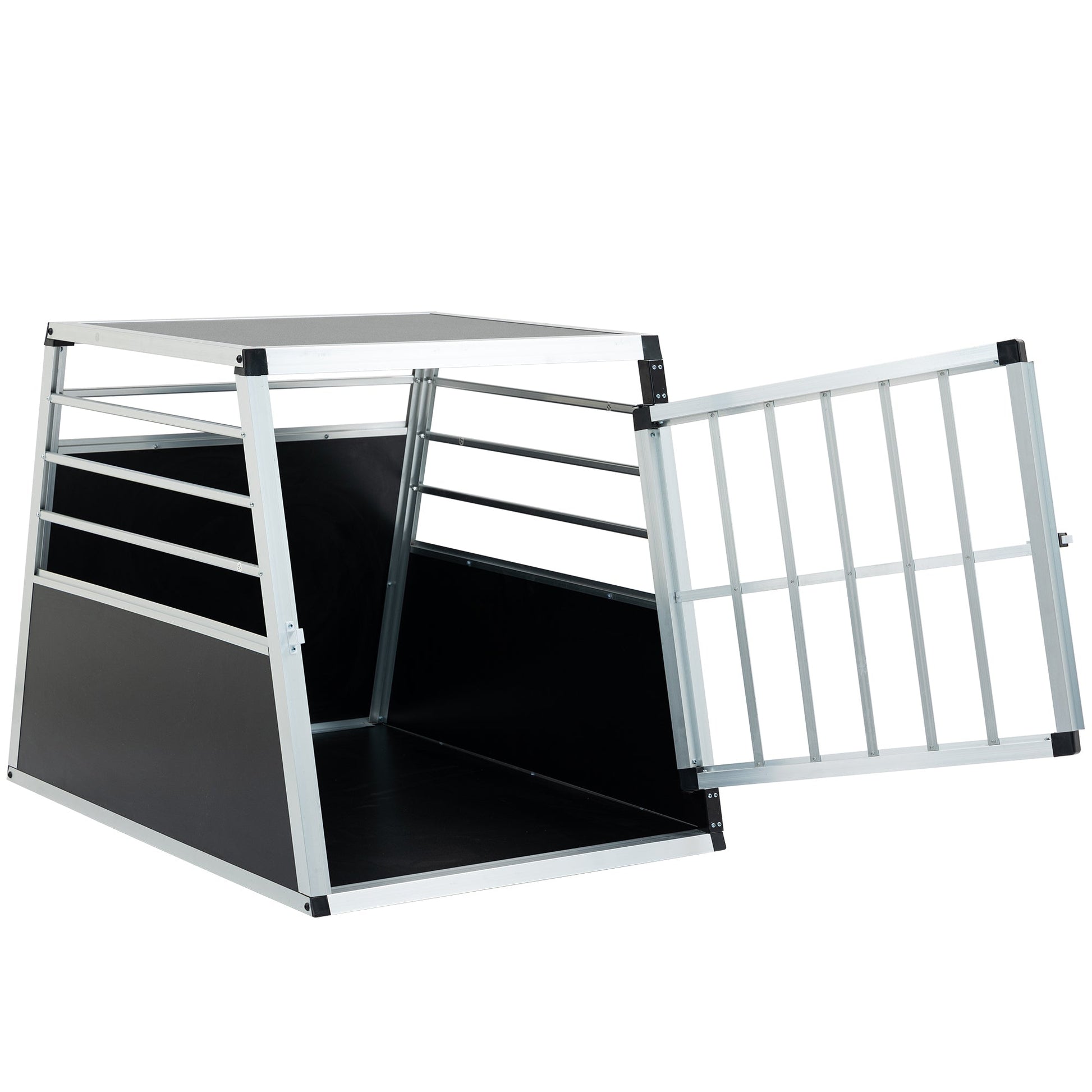 KFX-8125373 Aluminum Pet Transport Case - Travel Carrier for Cats and Dogs, Black and Silver, Stain-Resistant and Ventilated Design