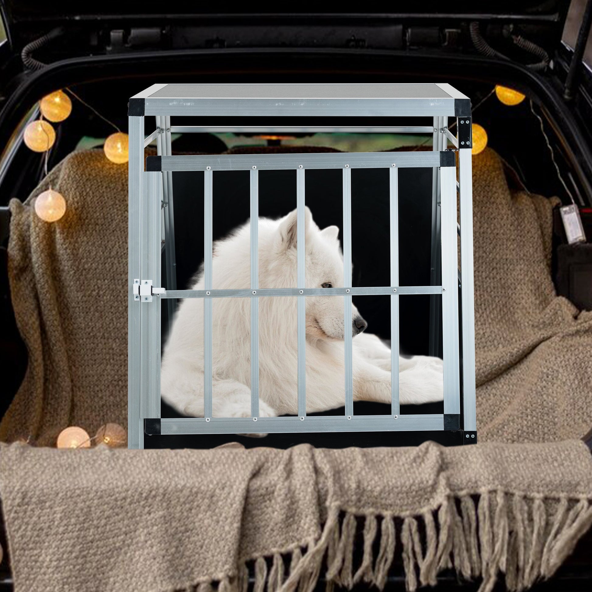 KFX-8125373 Aluminum Pet Transport Case - Travel Carrier for Cats and Dogs, Black and Silver, Stain-Resistant and Ventilated Design