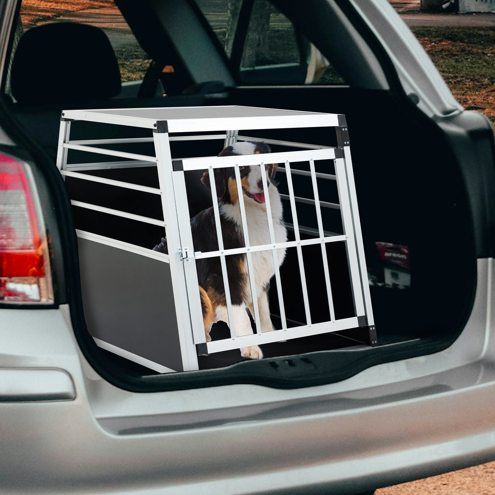KFX-8125373 Aluminum Pet Transport Case - Travel Carrier for Cats and Dogs, Black and Silver, Stain-Resistant and Ventilated Design