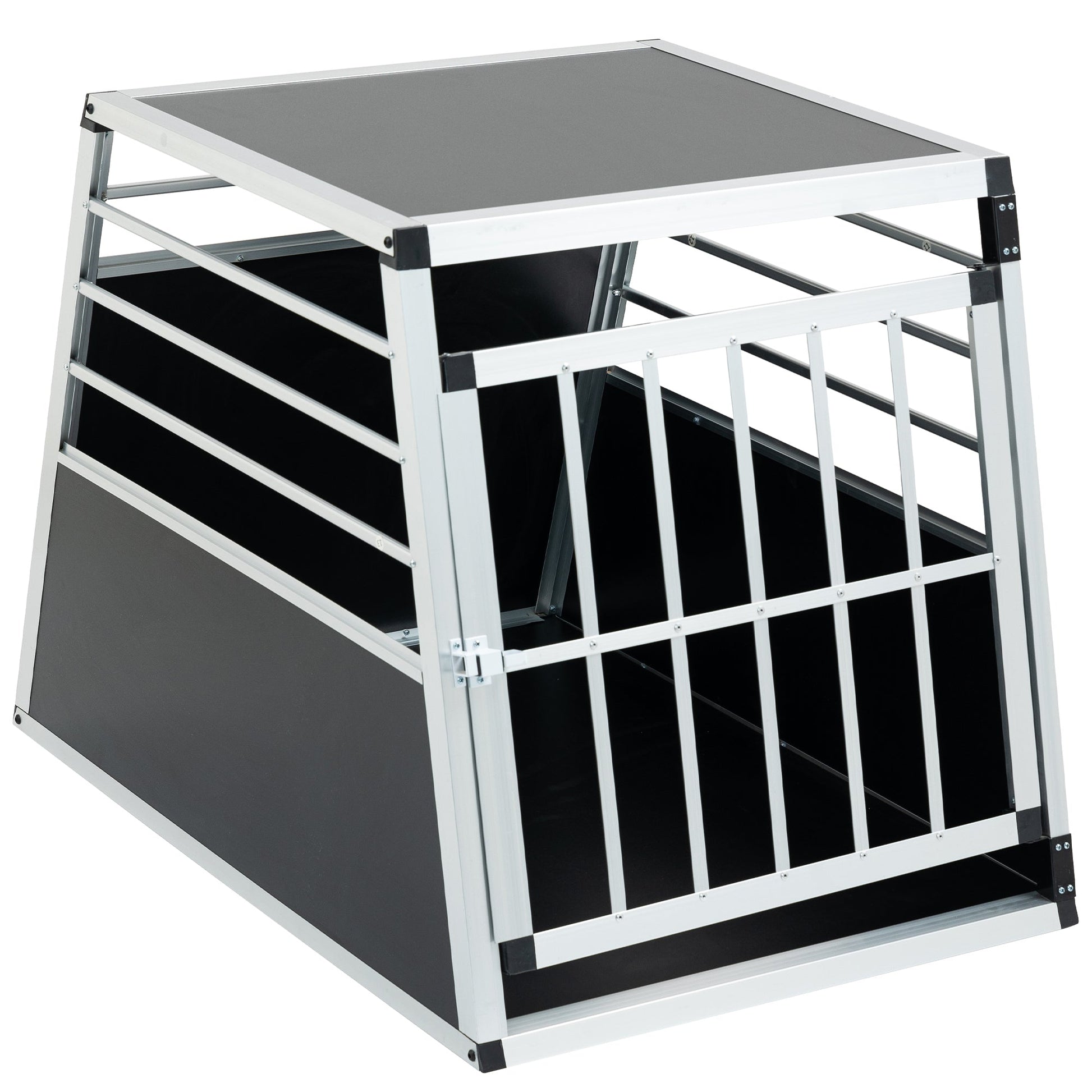 KFX-8125373 Aluminum Pet Transport Case - Travel Carrier for Cats and Dogs, Black and Silver, Stain-Resistant and Ventilated Design