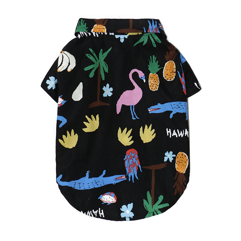 KFX-8125885 Summer Cat Shirt with Matching Straw Hat, Necklace, and Glasses - Thin and Hair-Fall Preventing Outfit