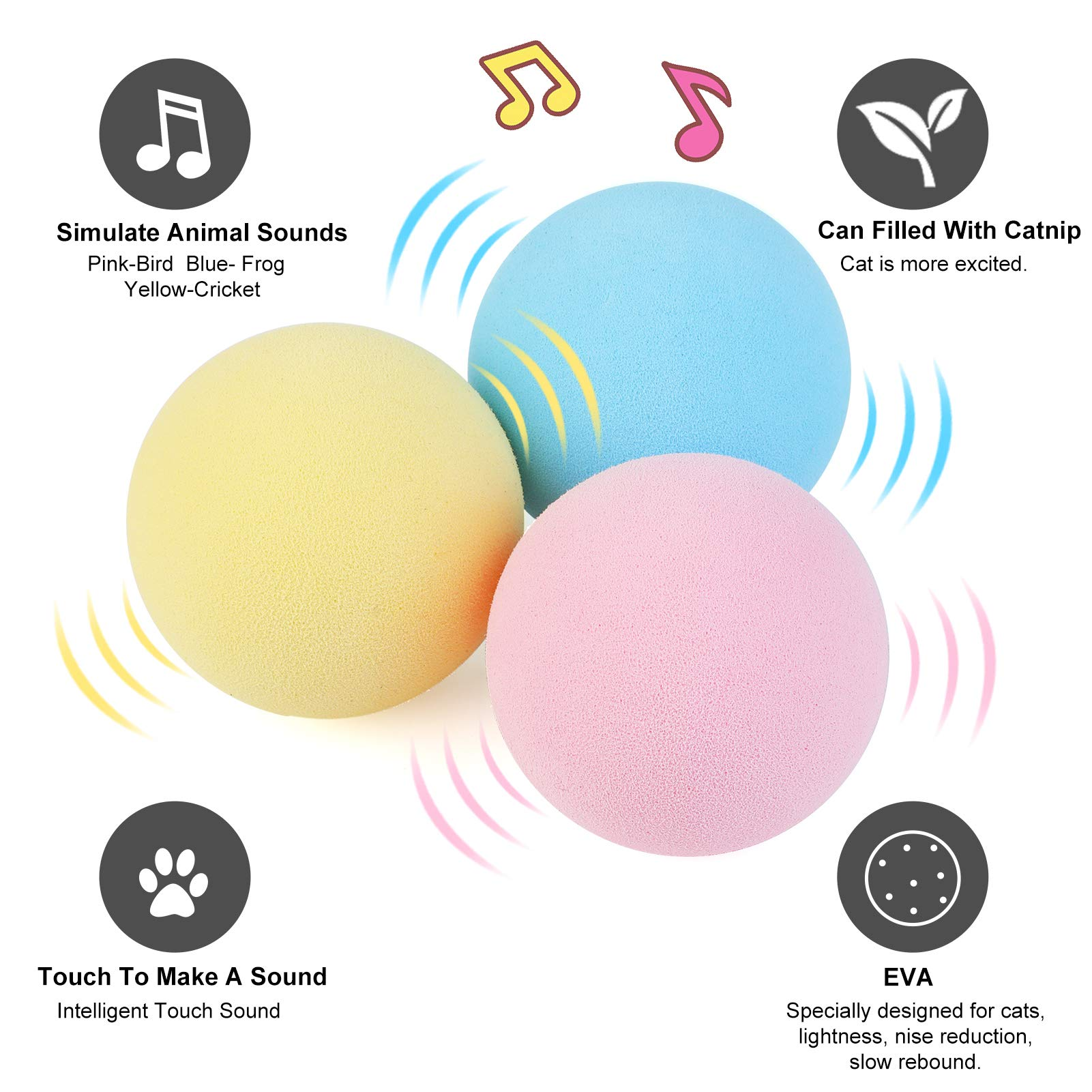 KFX-8126525 Mint and Sound Interactive Cat Toy Balls with Catnip Option